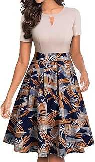 YATHON Women's Vintage Floral Flared A-Line Swing Casual Party Dresses with Pockets