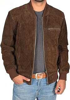 Mens Real Suede Bomber Jacket Fitted Classic Colours Black Brown Navy Tan Wade