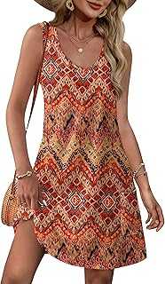 Aokosor Womens Summer Dresses 2025 Loose V Neck Sleeveless Sundress Beach Coverup with Pockets Floral/Plain/Eyelet