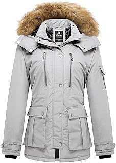 Wantdo Women's Quilted Winter Coat Faux Fur Hooded Puffer Jacket Ladies Warm Padded Parka Waterproof Windproof Outerwear