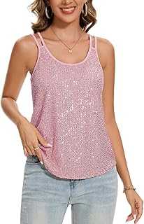 MINTLIMIT Women's Tank Top Glitter Sequins Tunic Sleeveless Spaghetti Straps Blouse Tank Top Festival Casual Crew Neck Top