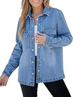 Roskiky Jean Jackets for Women Button Down Denim Jacket Ladies Casual Jackets with Pockets