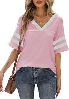 Famulily Women's Casual V Neck Short Sleeve T-Shirts Ladies Summer Tops Baseball Shirts