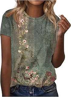 HSUAYEUD Summer Tops for Women UK 2024 Casual Print Short Sleeve Tops Crew Neck Blouse and Shirts Loose Fit Women T-Shirts