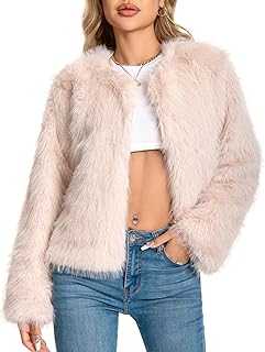 WELLATENT Fur Coat for Women,Faux Furry Long Sleeve Cropped Fluffy Jacket Open Front Coat Shaggy Warm Fall Winter Outerwear.