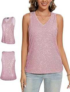 MINTLIMIT Sequin Vests Top for Womens Sexy Scoop Neck Double Shoulder Straps Sleeveless Full Body Lined Solid Tank Top Evening Party Sparkly Vest Tank Tops