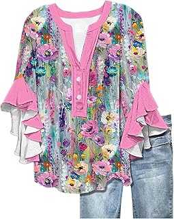Generisch Women Fashion Ruffle Sleeve Blouse Glitter Top Party