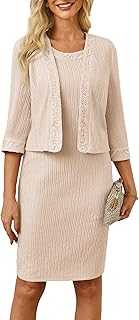 GRACE KARIN Women’s Dresses 2 Piece Formal Dress Set Sleeveless Bodycon Midi Dresses + 3/4 Sleeve Open Front Shrugs for Wedding