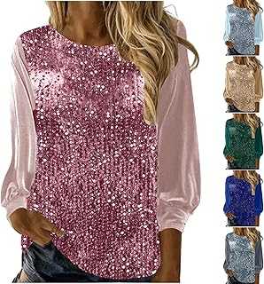 Sparkly Tops For Women Uk Sequin Velvet Blouse Crew Neck Glitter Tops Long Sleeve Sequin Tops Velour Party Wear Shinning Tunic Top Holiday Ladies Party Outfit Casual Evening Wear Pullover Glitter Tops