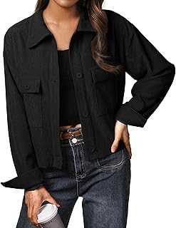 IWOLLENCE Shacket Women Ladies Casual Jackets Women’s Corduroy Shirt Jacket UK Lapel Button-Down Long Sleeves with Pockets