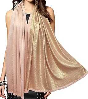 Gragengs Women's Sparkling Metallic Pashmina Shawls and Wraps Long Party Scarf Solid Color Two Tone
