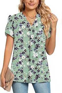 POPYOUNG Womens Summer Casual Chiffon Petal Sleeves Office Blouses V Neck Business Tops Work Shirts