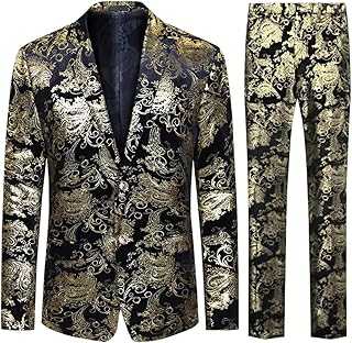 Allthemen Mens Tuxedo Suits 2 Piece Slim Fit Luxury Casual Wedding Business Dinner Jacquard Suit for Men Jackets Blazer Trousers