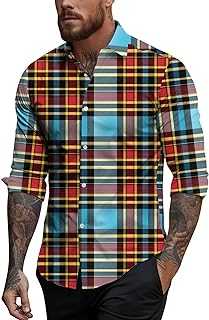 Mens Checked Shirts Long Sleeve,Retro Classic Long Sleeved Tops Oversized Slim Fit Muscle Shirts Spring Autumn Trendy 2024 Casual Shirts M-5XL