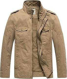 WenVen Men's Lightweight Cotton Casual Leisure Jackets with Stand Collar, Outdoor Windproof Jackets