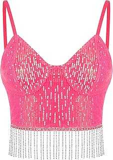 Erinaco Women's Rhinestone Diamond Tank Top Color Beaded Sling Tube Top Bustier Vest Crop Top Sexy Corset Bra Summer