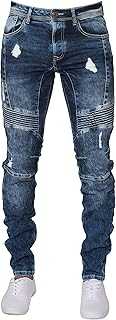 Enzo Mens Super Skinny Fit Jeans Stretch Ripped Biker Denim Pants All Waist Legs