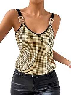 Womens Metallic Top Sparkle Cami Party Club Glitter Tanks Tops