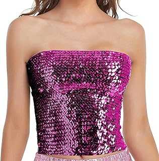 HUIFUAO Sequin Tube Tops for Women Plus Size Glitter Tank Tops Women Elastic Bust Sparkly Womens Party Tops Womens Going Out Tops