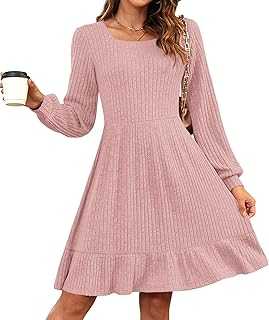 AUSELILY Winter Jumper Dress for Women UK Knitted Elegant Dress Autumn Long Sleeve Sweater High Waist Dresses