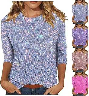 Women's Glitter Shirt with Sequins, 3/4 Sleeve Blouses Shirt, Colourful Glitter Top, Casual T-Shirt, Festive Shirt, Blouse, Elegant Round Neck Pullover, Sequins Top, Party Top, Glitter Outfit