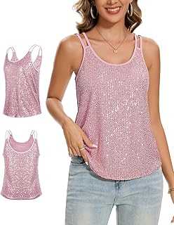MINTLIMIT Sequin Vests Tops for Womens Sexy Scoop Neck Double Shoulder Straps Sleeveless Full Body Lined Solid Tank Evening Party Sparkly Vest Tank Tops