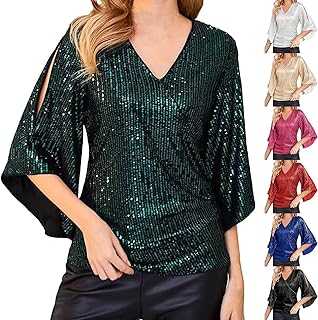 Tops Women's Elegant Glitter Festive Blouses Sequins Blouse Sexy V-Neck Glitter Top Party New Year's Eve Outfit Large Sizes Tunic Wedding Shirt Summer Women's Blouse Costume Blouses