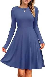 PLOKNRD Women's Long Sleeve Dress Ribbed Knit Jumper Dress Elegant Casaul A-Line Dresses