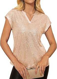 GRACE KARIN Womens Tops 2025 Sequin V Neck Cap Sleeve Club Shirt Sparkly Dressy Party Blouses Fall Trendy Fashion Outfits