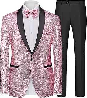 Men Tuxedo Suit Set 2 Piece Slim Fit Sequin Prom Homecoming Wedding Dress Suits