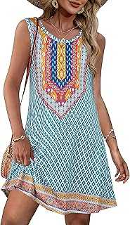 Womens Summer Dresses Beach Casual Tshirt Plus Size Floral Short Sleeve Loose Flowy Sundresses