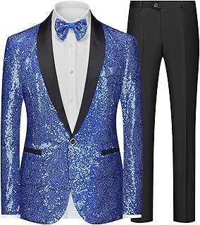 Men Tuxedo Suit Set 2 Piece Slim Fit Sequin Prom Homecoming Wedding Dress Suits