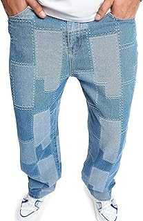 WEIBUMAOYI Men's Loose Fit Pants Relaxed-Fit Men Jeans Washed Oversize Straight Leg Carpenter Jean