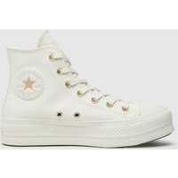 Converse All Star Lift Hi Trainers In White & Gold