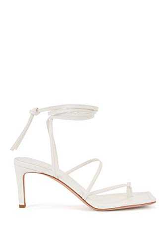BOSS Womens Lucy Sandal 70-N Italian-Leather Sandals with Long Ankle Strap Size 6 White
