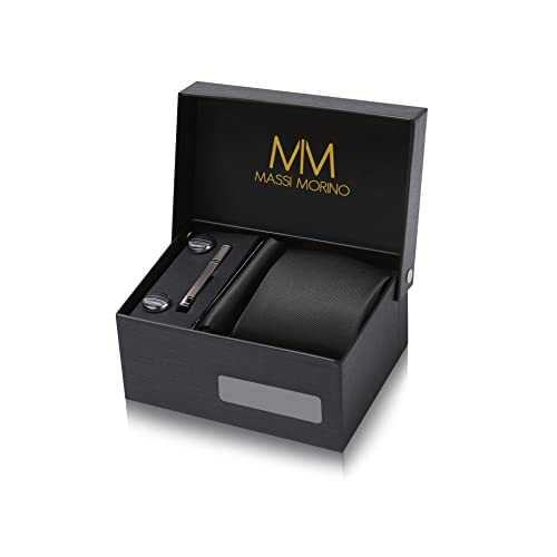 Massi Morino Tie and Pocket Square Set Men incl. Cufflinks, Tie Pin and Gift Box - Men's Tie Set for Wedding