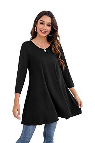 Enmain Womens Casual Tunic Top 3/4 long sleeve Longline Blouse Ladies Swing Tunic Top Loose Blouse T Shirt Round Neck Stretch Comfortable Holiday