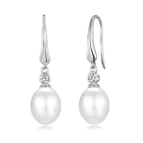 Philip Jones Sterling Silver White Pearl Drop Earrings Created with Zircondia® Crystals