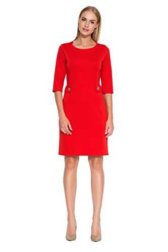 Makadamia® Ladies Work Office Business Knee Length Crew Neck Half Sleeve Fitted Dress FA525 Red