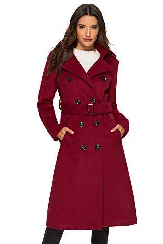 Escalier Womens Wool Coat Double Breasted Pea Coat Winter Long Trench Coat with Belt