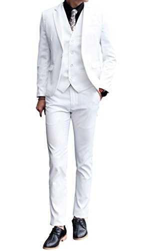 MOGU Mens 3 Piece White Dress Suit Set