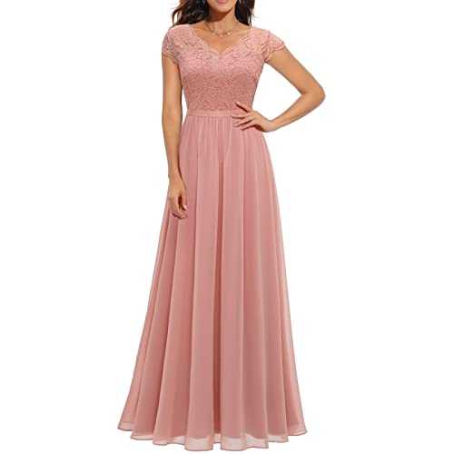 FeMereina Women's Formal V Neck Floral Lace Bridesmaid Maxi Dress Tulle Ball Gown Vintage Mesh Cocktail Party Prom Dress