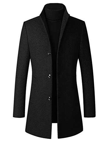 FTCayanz Men's Trench Coat Wool Blend Slim Fit Top Coat Single Breasted Business Overcoat