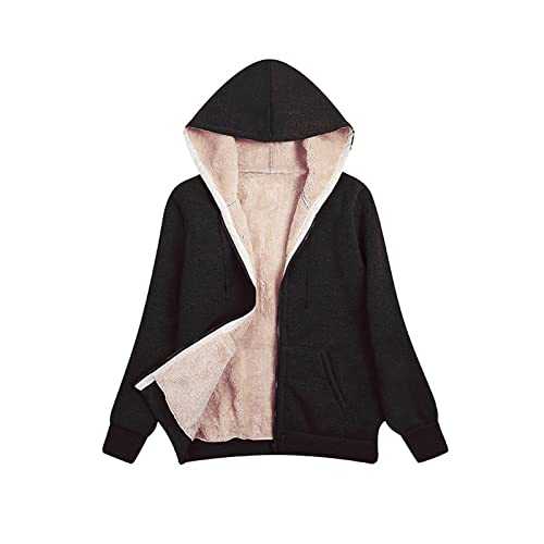 AMhomely Ladies Plain Hoodie Winter Warm Fleece Lined Zip Up Jacket Coat for Women Plus Size Jackets Sale Clearance UK Size