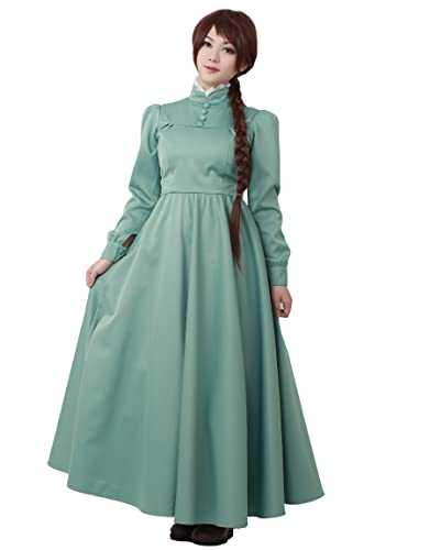 miccostumes Womens Long Sleeves A Line Green Dress Cosplay costume