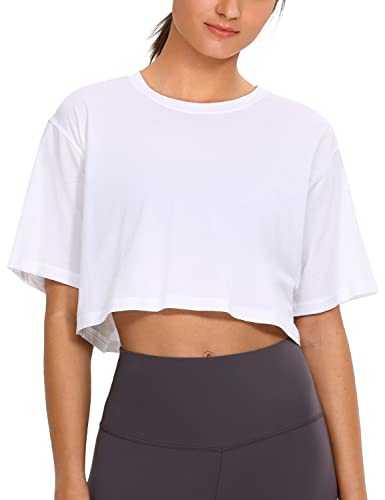 CRZ YOGA Women's Pima Cotton Workout T-Shirt Short Sleeve Running Crop Top Casual Athletic Tee