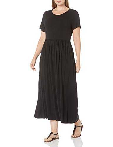 Amazon Essentials Short-sleeve Waisted Maxi Dress, Black, US S (EU S-M)