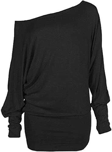Crazy Girls Womens One Off-Shoulder Tops with Long Sleeves, Off Shoulder Batwing Jumper, Ladies Batwing Top in Black, Red, White Plus 21 Colors More UK