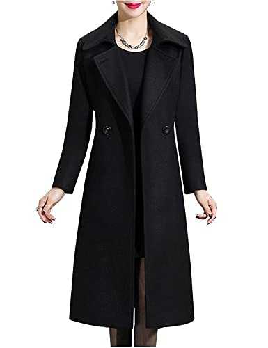 IDEALSANXUN Womens Vintage Double Breasted Long Wool Jacket Pea Coat