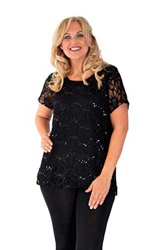 Womens New Floral Lace Sequin Ladies Scoop Neck Short Sleeve T-Shirt Party Top Plus Size